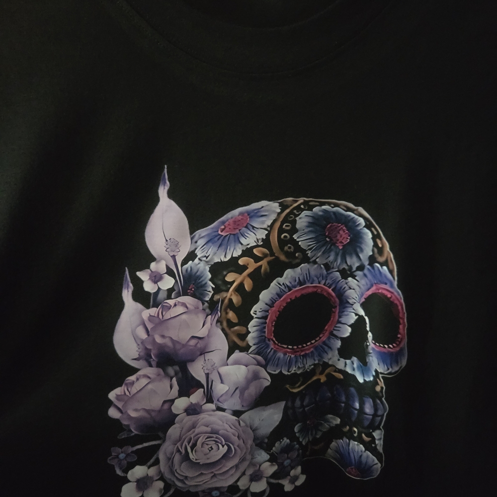 Floral Sugar Skull Graphic Tee - Black